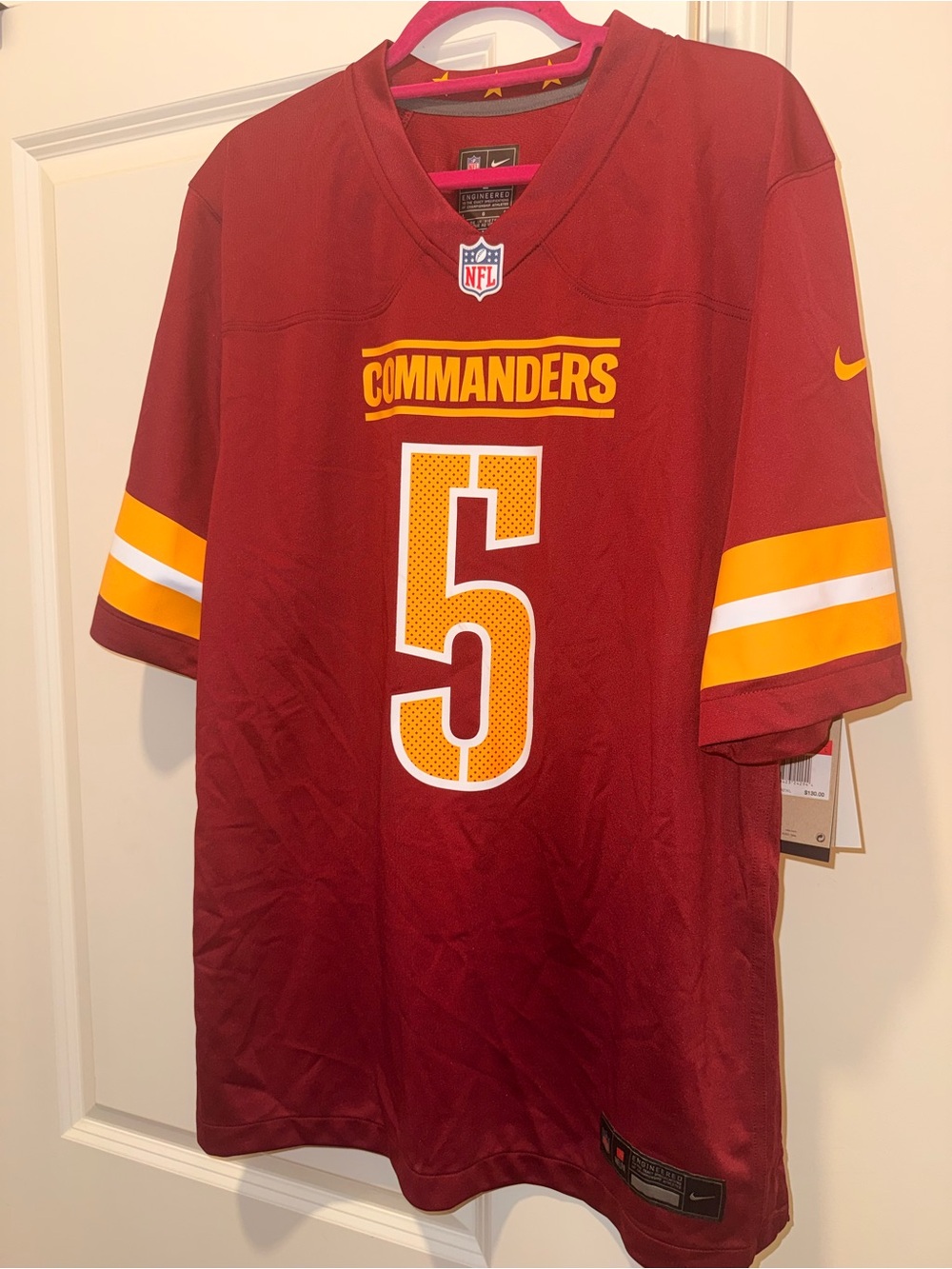 Nike Men's Commanders #5 Burgundy and Gold Football Jersey
